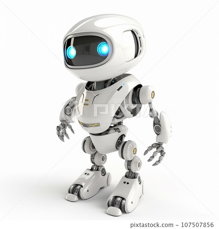 Funny cute cartoon humanoid robot 3d illustration on white background, creative avatar 107507856