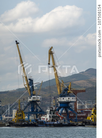 Novorossiysk, Russia 08.18.2023. Port cranes, Black Sea, port, Krasnodar Territory, Novorossiys 107508154
