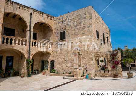 Malta, Birgu, courtyard with buildings inside at Fort St Angelo. 107508250