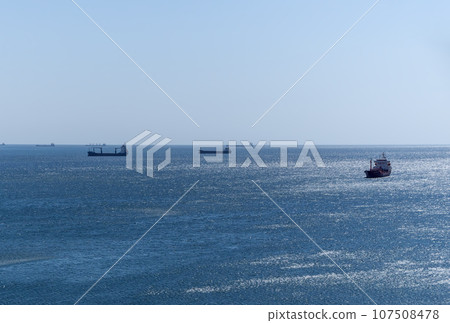 Black sea coast. bald mountain. Beautiful blue sea in Novorossiysk 107508478