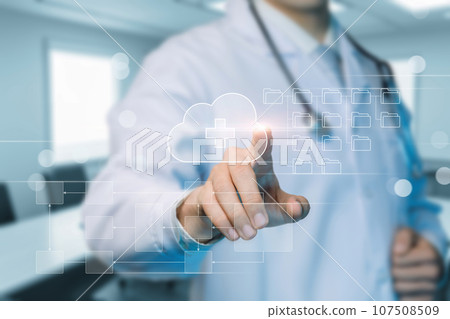 A doctor works with electronic medical documents . A doctor works with electronic medical documents . 107508509