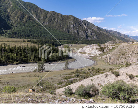 Waves, spray and foam, river Katun in Altai mountains. Siberia, Russia Waves, spray and foam, river Katun in Altai mountains. Siberia, Russia 107509126