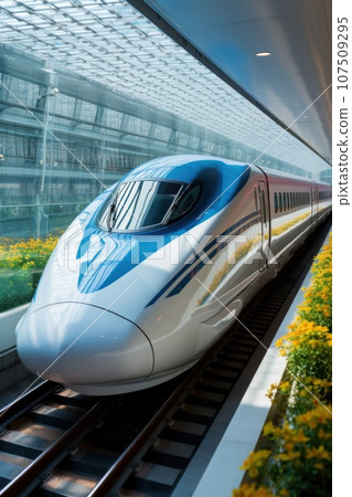 High-speed train: sleek, modern, and futuristic transportation. High-speed train: sleek, modern, and futuristic transportation. 107509295