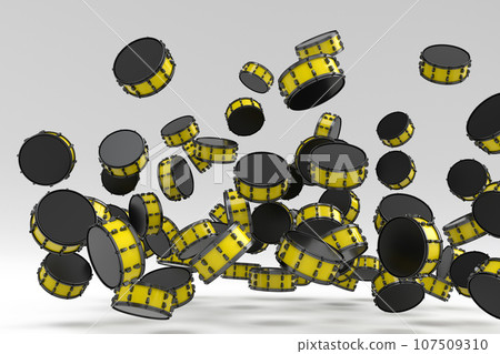 Many of flying drums or drumset on white background 107509310