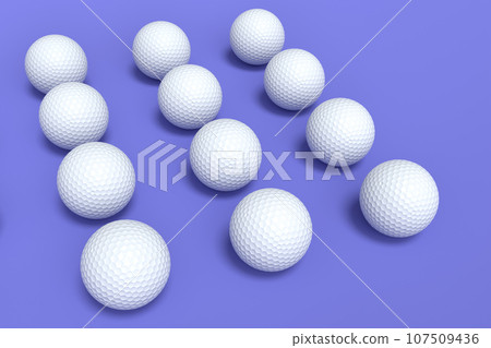 Set of golf ball lying in row on violet background 107509436