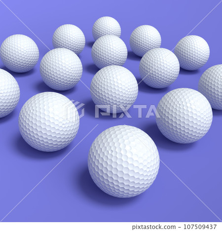 Set of golf ball lying in row on violet background 107509437