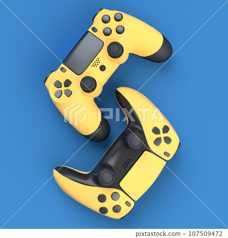 Set of lying gamer joysticks or gamepads on blue background Set of lying gamer joysticks or gamepads on blue background 107509472