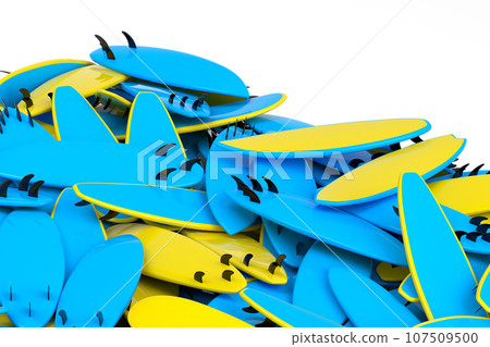Pile of surfboard for summer surfing isolated on white background. Pile of surfboard for summer surfing isolated on white background. 107509500