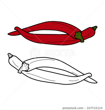 Set of 2 chili pepper vector image hand drawn outline and color drawing. Mexican food. Sticker. Icon Set of 2 chili pepper vector image hand drawn outline and color drawing. Mexican food. Sticker. Icon 107510124