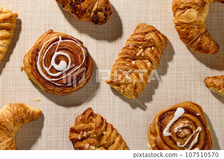 assorted pastries, top view assorted pastries, top view 107510570