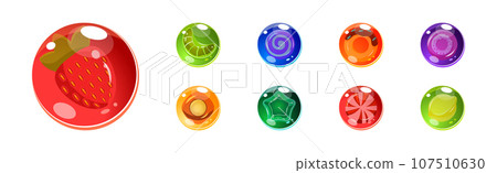 Colorful Bubbles with Candies Inside as Asset for Game Design Vector Set Colorful Bubbles with Candies Inside as Asset for Game Design Vector Set 107510630
