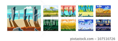 Flat Landscapes View and Picture as Game Background Vector Set Flat Landscapes View and Picture as Game Background Vector Set 107510726