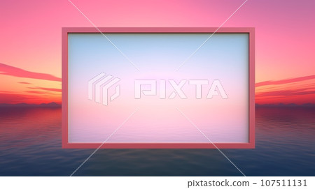 Sunset Creative Abstract Geometric Frame. Textured photorealistic mount. Abstract Bright Surface Geometrical Horizontal Background. Ai Generated Photo frame with copy space. 107511131