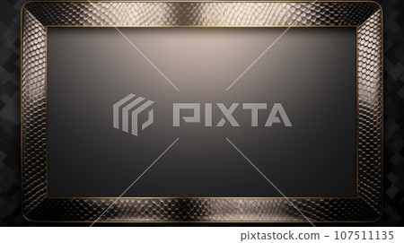 Snake Skin Creative Abstract Geometric Frame. Textured photorealistic mount. Abstract Bright Surface Geometrical Horizontal Background. Ai Generated Photo frame with copy space. 107511135