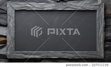 Slate Stone Creative Abstract Geometric Frame. Textured photorealistic mount. Abstract Bright Surface Geometrical Horizontal Background. Ai Generated Photo frame with copy space. 107511139
