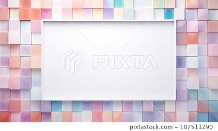 Mosaic Tile Creative Abstract Geometric Frame. Textured photorealistic mount. Abstract Bright Surface Geometrical Horizontal Background. Ai Generated Photo frame with copy space. 107511290