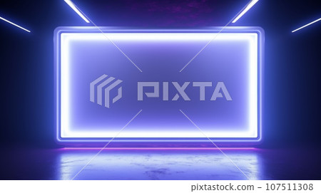 LED Creative Abstract Geometric Frame. Textured photorealistic mount. Abstract Bright Surface Geometrical Horizontal Background. Ai Generated Photo frame with copy space. LED Creative Abstract Geometric Frame. Textured photorealistic mount. Abstract Bright Surface Geometrical Horizontal Background. Ai Generated Photo frame with copy space. 107511308