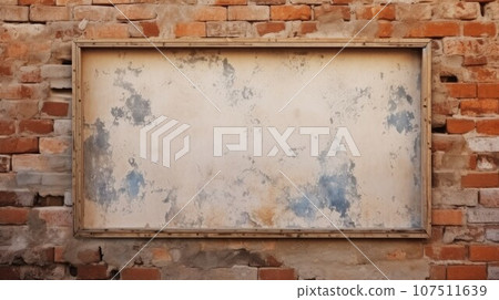 Ancient Brick Creative Abstract Geometric Frame. Textured photorealistic mount. Abstract Bright Surface Geometrical Horizontal Background. Ai Generated Photo frame with copy space. 107511639