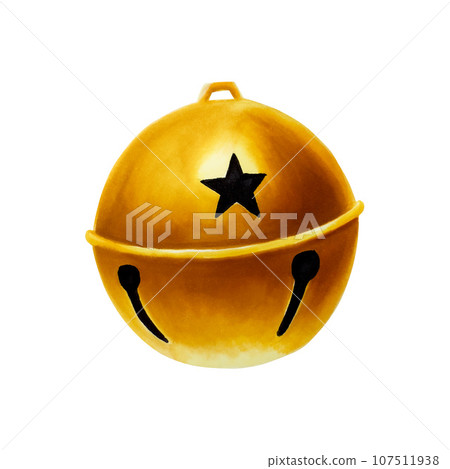 Watercolor christmas golden bell illustration. New year symbol isolated on white background. For designers, decoration, shop, for postcards, wrapping paper, covers. For posters and textile. 107511938