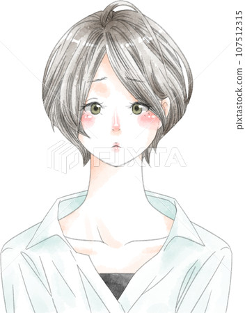 Woman with troubled face, bob hair Woman with troubled face, bob hair 107512315