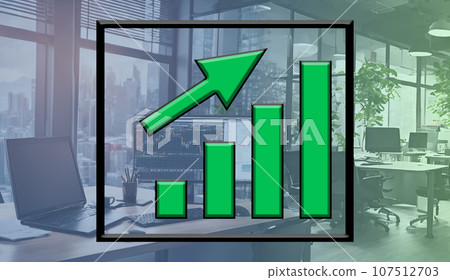 office background out of focus as green positive stock technical graph 107512703