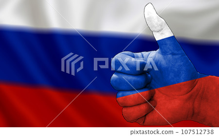 thumbs up in approval with the russian flag painted, thumbs up in approval with the russian flag painted, 107512738