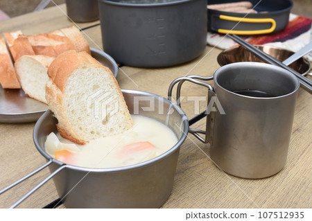 White stew and coffee on the morning of camping White stew and coffee on the morning of camping 107512935