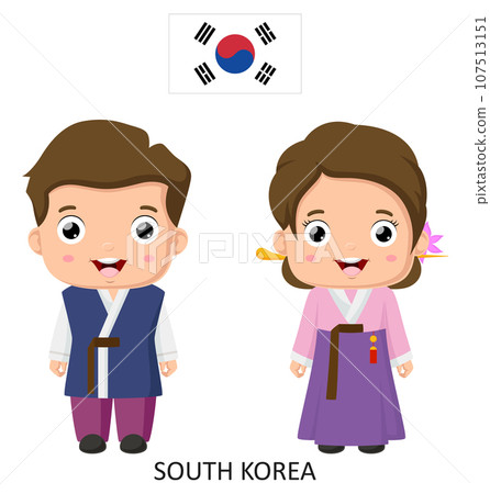 Cute South Korea boy and girl in national clothes 107513151