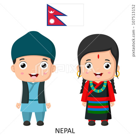 Cute Nepal boy and girl in national clothes Cute Nepal boy and girl in national clothes 107513152