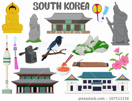 Set of South Korea landmarks architecture 107513156
