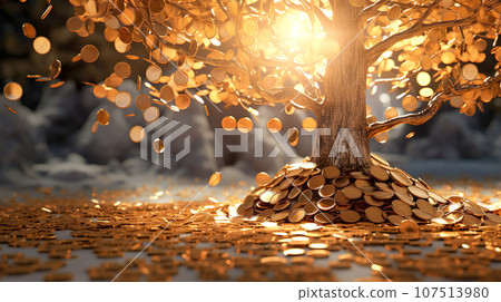 Image of a tree that bears gold coins “AI generated image” Image of a tree that bears gold coins “AI generated image” 107513980