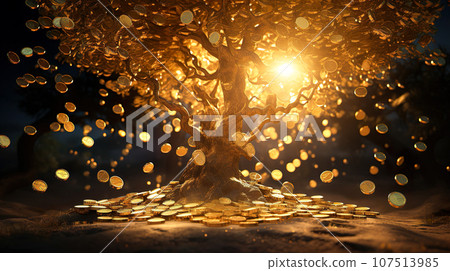 Image of a tree that bears gold coins “AI generated image” Image of a tree that bears gold coins “AI generated image” 107513985