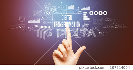 Digital Transformation concept with hand pressing a button Digital Transformation concept with hand pressing a button 107514004