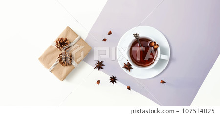Cup of tea with a gift box 107514025