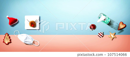 Christmas ornaments with a mask and a sanitizer bottle Christmas ornaments with a mask and a sanitizer bottle 107514066