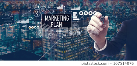 Marketing plan theme with businessman in city at night Marketing plan theme with businessman in city at night 107514076