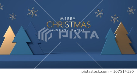 Christmas trees with snowflakes - 3D render 107514150