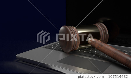 The hammer on notebook for law concept 3d rendering 107514482