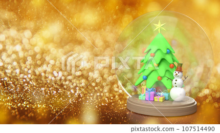 The Snowman and Christmas tree in glass ball for holiday concept 3d rendering 107514490