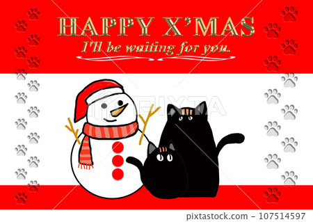 Christmas postcard with Santa's snowman and cats Christmas postcard with Santa's snowman and cats 107514597