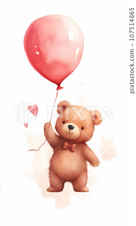 手绘卡通可爱的拿着红色气球的小熊插画 手绘卡通可爱的拿着红色气球的小熊插画 107514865