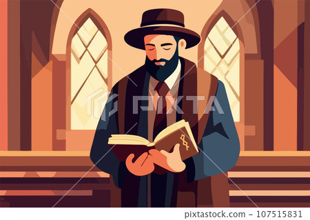 Jewish vector illustration series, jew reading torah in synagogue vector Jewish vector illustration series, jew reading torah in synagogue vector 107515831