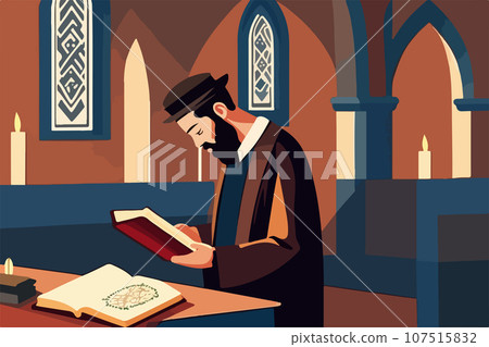 Reading Torah traditional Orthodox Jewish worshiper. Wrapped in tallit Reading Torah traditional Orthodox Jewish worshiper. Wrapped in tallit 107515832