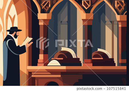 Reading Torah traditional Orthodox Jewish worshiper. Wrapped in tallit 107515841