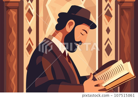 Religious Jew after attending synagogue reading Torah vector illustration. Religious Jew after attending synagogue reading Torah vector illustration. 107515861