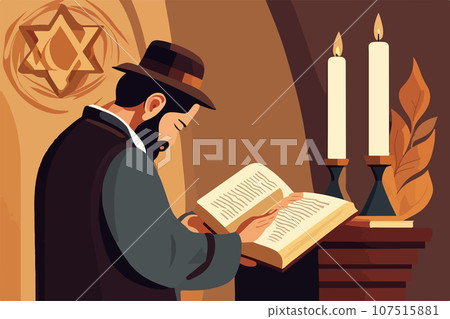 Jewish vector illustration series, jew reading torah in synagogue vector Jewish vector illustration series, jew reading torah in synagogue vector 107515881