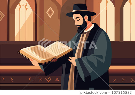 Jewish vector illustration series, jew reading torah in synagogue vector 107515882