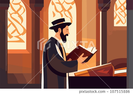 Jewish vector illustration series, jew reading torah in synagogue vector 107515886