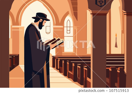 Reading Torah traditional Orthodox Jewish worshiper. Wrapped in tallit 107515913