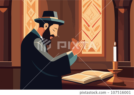 Reading Torah traditional Orthodox Jewish worshiper. Wrapped in tallit Reading Torah traditional Orthodox Jewish worshiper. Wrapped in tallit 107516001